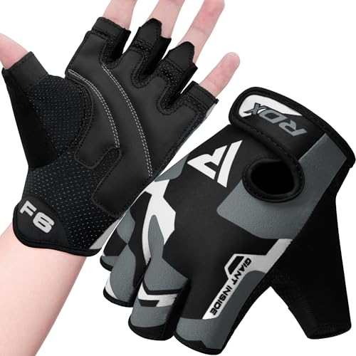 RDX Weight Lifting Gloves Gym Fitness Workout, Anti Slip Padded Palm Protection Elasticated Strength Training Equipment, Men Women Adult & Kids Half Finger Exercise Calisthenics Cycling Climbing Grips