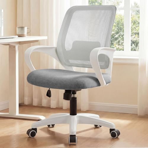 NEO CHAIR Office Desk Ergonomic Computer Mesh Chair with Lumbar Mid Back Support Adjustable Height Swivel Rolling Wheels Comfy Task Vanity Chair for Home Bedroom Study (Grey)