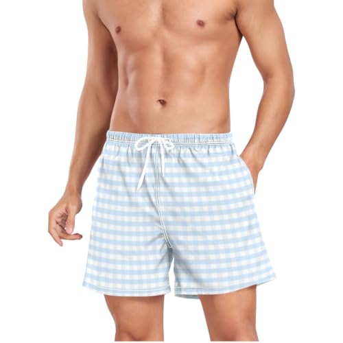 Bañador para hombre de cuadros azules Quick Dry con bolsillos para playa y piscina 4