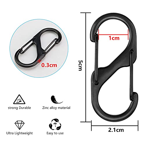 GOLRISEN 20 Stk S Form Karabiner 50mm Schlüsselanhünger Karabinerhaken Schwarz Karabiner Schlüssel Mini Doppelkarabiner Klettern Metallschnalle S Carabiner für Wanderungen Freien Angeln Camping Reisen