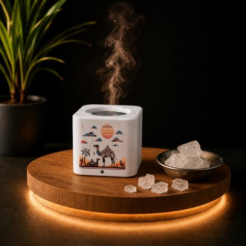 Image of Shivansh Technology Incense Holder Electric Kapoor Dani Camphor Diffuser Burner for Home | Karpuram Bakhoor Oud Aroma Oil & Dhoop Machine | Essential Oil Diffuser for Home (White)(Desert Dreams)
