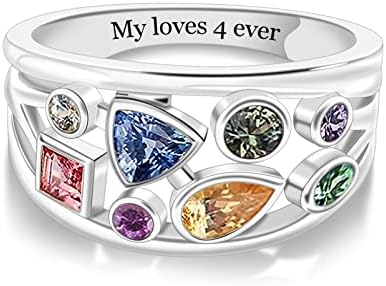 YUYOO Sterling Silver Custom Mothers Ring with 1-8 Simulated Birthstones Personalized Birthstone Ring for Women Custom Family Ring for Mom Wife Grandmother