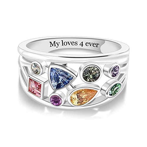 Yuyoo Sterling Silver Custom Mothers Ring With 1-8 Simulated Birthstones Personalized Birthstone Ring For Women Custom Family Ring For Mom Wife Grandmother #TOP1