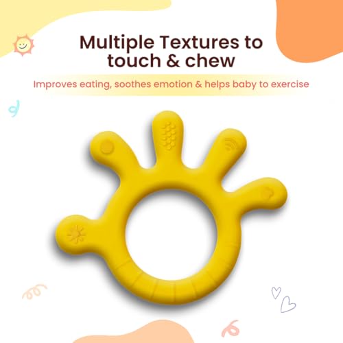 Image of Infantso Finger Shape Soft Silicone Teether for 6+ Months, BPA Free Teething Toy for Babies with Textured Surface for Soothing Gums. 100% Food Grade, No-Choke Design (Finger - Yellow)
