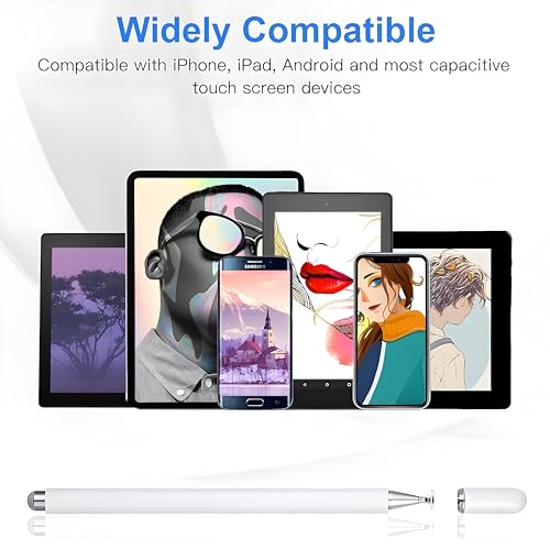 Image of ARVOX 2 Way Universal Stylus Pen for Smartphone /Tablet /iPad /Pro /Air /iPhone /iOS /Android /All Touch Screens Devices| Fine Point Disc Tip, Lightweight Aluminum Body Cap Drawing Writing (White)