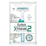 Schick Xtreme 2 Blade Sensitive Skin Disposable Razor For Men, Pack of 12