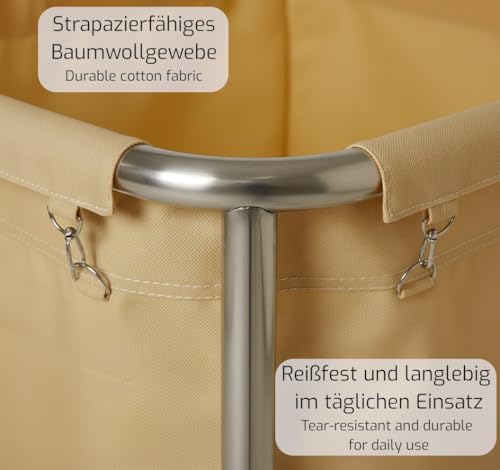 Saro Wäschewagen – 900×650×850 mm – Edelstahlrahmen – Abnehmbarer Baumwollsack – Für ca. 25 kg Wäsche - Modell AF 264