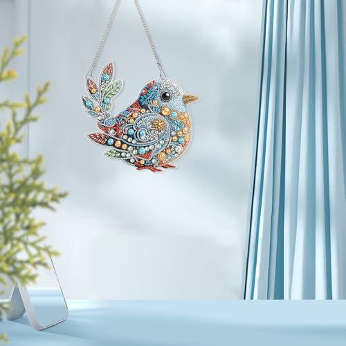 Image of Large Hanging Diamond Art Kits For Adults, Bird Diamond Art Suncatcher Kits | Special Shaped Diamond Painting Hanging, DIY 5D Crystal Diamond Art Pendant Kit, Window Suncatchers Craft