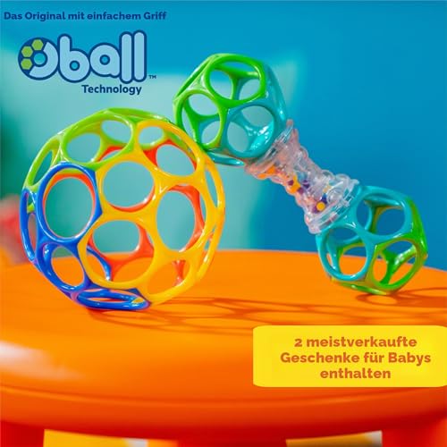 Bright Starts Easy-Grasp Oball Bundle Geschenk-Set - Grasp the Day, Ball und Rasselspielzeug 2er-Pack, BPA-frei, Unisex, Newborn+