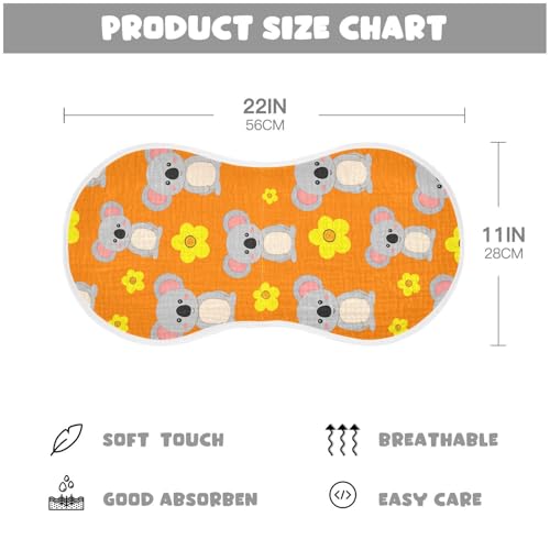 Cartoon Koala Flowers Orange Baby Burp Cloths Absorbent Cotton Burp Cloths Rags Burping Clothes for Babies Burp Cloth Baby Bibs Washcloths for Baby Boy Girl Wipes 22x11IN,2 Pack3