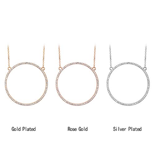 Ouran Open Circle Pendant Necklace For Women,Rose Gold And Silver Plated Long Chain Necklace For Girls With Cz Crystal (Silver Plated) #TOP7