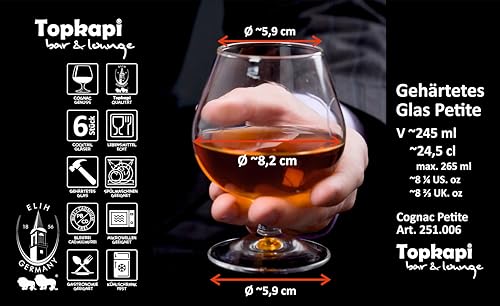 كوب كونياك دوار من توب كابي بيتيت 44525 سعة 250 مل، مجموعة من 6 اكواب كونياك امنة للاستخدام في غسالة الصحون، انيقة ومتينة