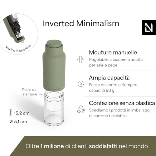 LARS NYSØM Set di macinini per sale e pepe in acciaio inox con macina regolabile I Bottiglia Design Set di macinini per spezie Manuale (Sage Green) - immagine 5