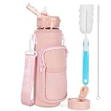 KCATDREY 32 oz Water Bottle with Straw and Insulated Sleeve - Motivational BPA Free Leakproof Bottle