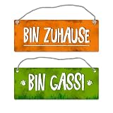 Bin gassi - Bin Zuhause Wendeschild mit Kordel