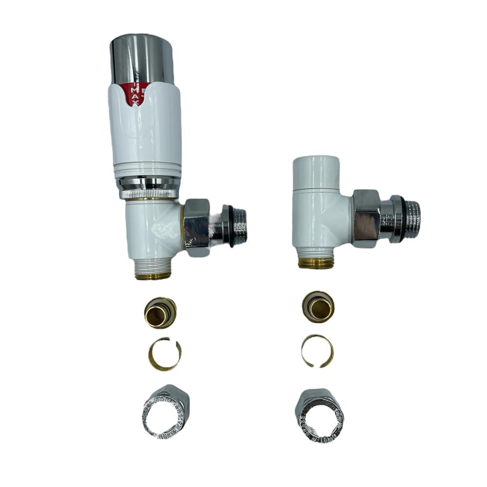 Kit Valvole Termostatiche Termosifoni Bianco/Cromo 1/2"x16 mm HM | Valvola + Detentore + Adattatori Multistrato + Testa Termostatica | Controllo Temperatura e Risparmio Energetico