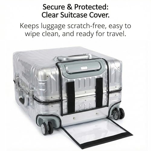 Image of Kraptick Transparent Luggage Cover - Waterproof and Dustproof Luggage Protector, Stretchable Elastic Cover for Travel Trolley Bags, Durable and Clear Luggage Protector Case (Transparent-18 Inch)