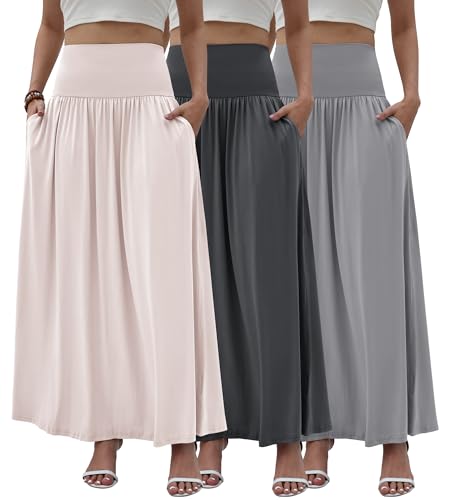 3 Pack Long Maxi Skirts for Women Set with Pockets Cute Party Skirt