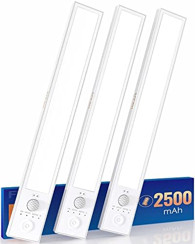 FULEN Motion Sensor Under Cabinet Lights, Wireless Under Counter Lights for Kitchen, LED Closet Lights 2500mAh Rechargeable Battery Operated, Super Bright for Pantry, Stairs, Cupboard, 3 Pack, White