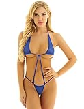 Freebily Women's One Piece Lingerie Halter Neck Extreme Slingshot Bikini Monokini Swimwear Royal...