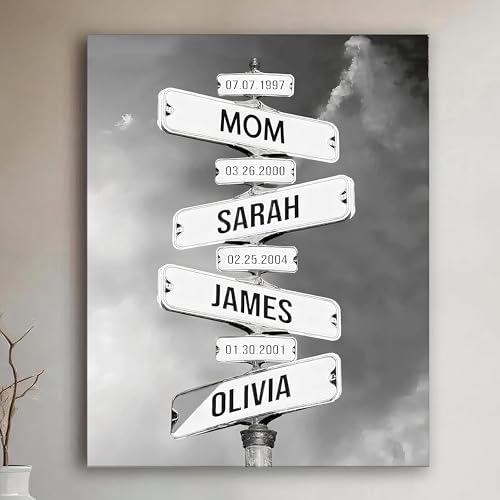 Custom Gift for Mom, Mommy, Personalized Canvas Street Signs with Names for Mom from Son Daughter Kids, Family Customized Gifts Mothers Day, Anniversary, Christmas, Children Names Crossroads Wall Art
