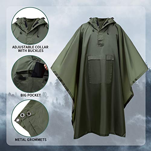 Foto von Ahsado Regenponcho, 3-in-1 Multifunktionales Regencape zum Camping Wandern für Erwachsene, Männer/Frauen