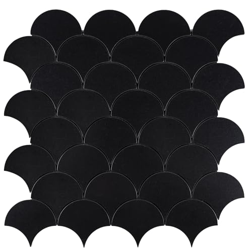 Miscasa Fish Scale Black Peel and Stick Backsplash Tile, Fan
