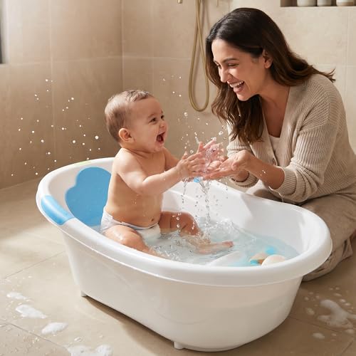 Image of Baybee Comfort Baby Bath Tub for 0 to 5 Years | Baby Bather & Bathtub with Anti-Slip Base & Quick Drains | Bath Tub for Kids with Soft Headrest & Compact Storage for Boys & Girls (Blue)