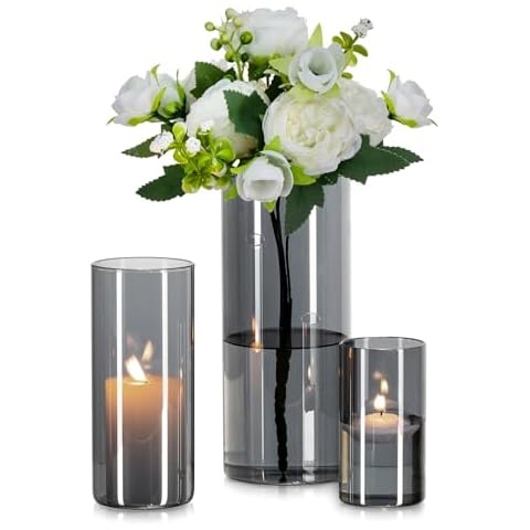 Glasseam Grey Glass Cylinder Vases Set Cover