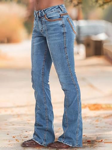Flamingals Bootcut Jeans for Women Low Rise Bell Bottom Contrast Stitch Seam Flare Jeans2