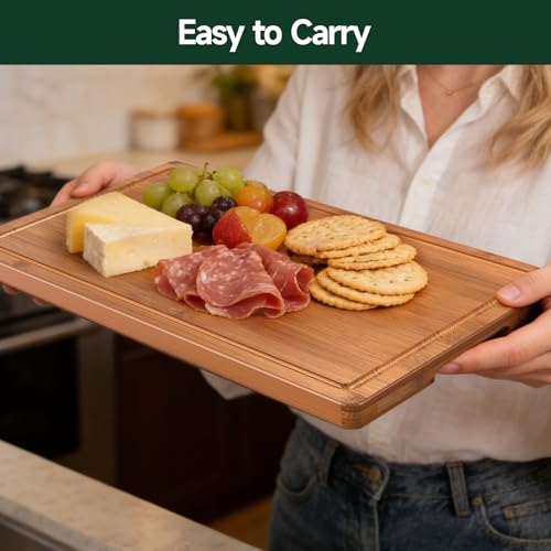 Zeawec 3-Piece Set Bamboo Cutting Board for Kitchen - Crack-Resistant Wood Chopping Boards with Deep Juice Grooves, Pre-Oiled Butcher Block for Meat, Vegetables & Cheese, Carbonized #4