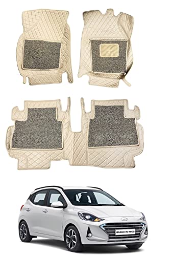 Image of Auto Hub Premium 7D car mat Hyundai i10 Nios (Model: 2019-Till Date), Luxury Double-Stich 7d Car Floor Mat Complete Set, 100% Waterproof and Washable, Color : Beige