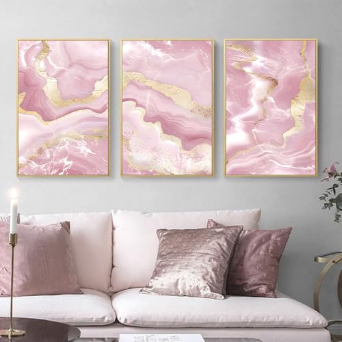 Pink Marble Canvas Wall Art - Gold Foil Abstract Print, 16x24in, ...