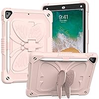 Schutzhülle für iPad 6 mit Stifthalter, Tablet-Hülle für Mädchen, Kinder, 2-in-1, strapazierfähig, robuste Hülle, stoßfest, vollständige Schutzhülle mit einfarbigem Schmetterling-Ständer, Rosa