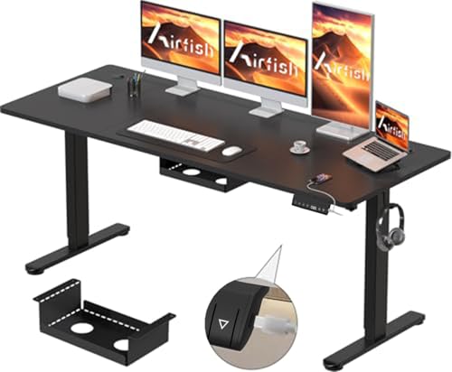 Airfish Escritorio Elevable Eléctrico 160×80cm, con Cargador USB-C y Organizador de Cables