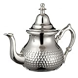 Tetera marroquí plateada perfecta para té de menta, auténtica con un diseño clásico martillado hecho a mano (extragrande)