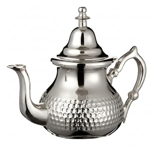 Authentic Moroccan Silver Teapot for Mint Tea - Includes Handle Cover & Integrated Filter - Handmade with Classic Hammered Design - 1L Capacity for 8 Tea Glasses