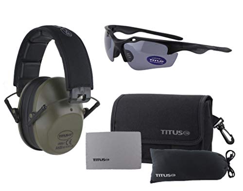 TITUS Slim-line Earmuffs 34 NRR & G18 Polarized Sculpt Z87.1 Safety Glasses Combos