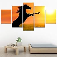 SIGNWIN 5 Panel Canvas Wall Art Modern Art Animals Dramatic Farmhouse/Country Lion Multicolor Photography Tiger for Home Decorations Ready to Hang - 60