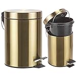 SAFRI 3 Litre Pedal Bin with Inner Bucket for Kitchen Bathroom Toilet Office Home Rubbish Soft-Close Lid Golden Basket (Golden)