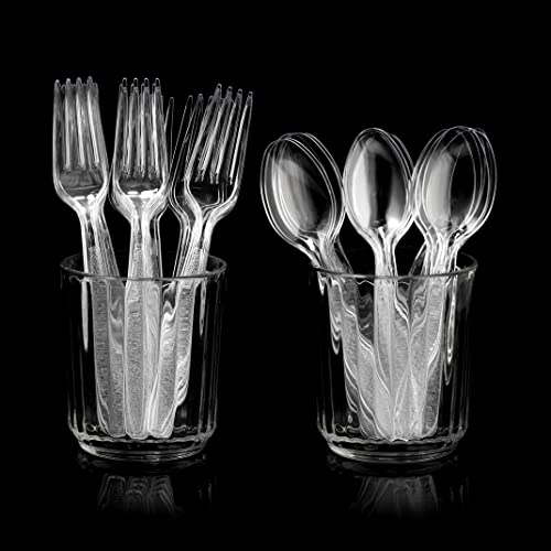 Clear Plastic Cutlery Set - (Bulk Case Pack of 1440 Pcs) Plastic Utensils Heavy Duty, 720 Plastic Forks and 720 Spoons, Silverware Sets for Party Supplies, Dinners, Take-Out, Catering, Food Services - Thumbnail 4