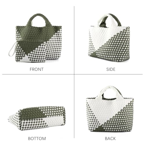 Image of Woven Bag for Women, Neoprene Tote Bag Summer Beach Handbag Purse Retro Handmade Travel Shoulder Bag Set