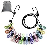 Cuerda de tender portátil, elástica, tendedero de camping, tendedero con 12...