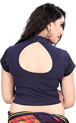 Image of Women's Cotton Short Sleeve Classic Blouse (SC-111-NEVY- Navy Blue 38)