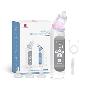 Nasal Aspirator for Baby, Rechargeable Nose Sucker for Baby, Electric Nose Suction for Baby with Adjustable 3 Suction Levels, Music and Light Soothing Function, 3 Silicone Tips Grey