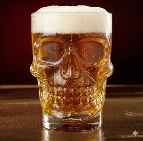 Image of PrimeWorld 500 ml Skull Beer 4Pcs Mug with Handle Glass, Steins, Freezable Beer Glasses,Everyday Drinking Glasses, Cocktail Glasses (Clear)