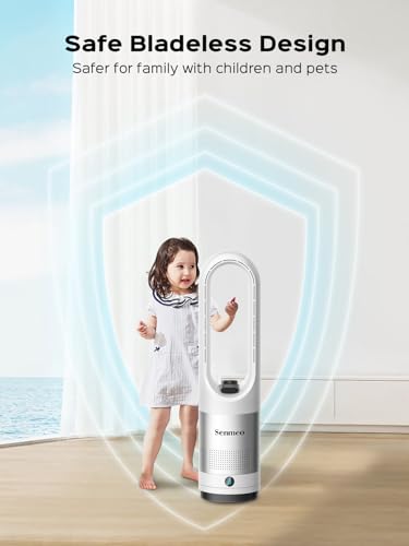 Senmeo Bladeless Fan for Bedroom, 22\" Quiet Bladeless Tower Fan with Remote, 90° Oscillating, 8 Speeds, 9 Hour Timer, LED Display with Auto Off, Easy to Clean, Portable Standing Fan for Home, Office