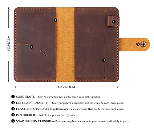 Image of Leather Journal Cover for 3.5 inchx5.5 inch Hardcover Notebook, Rustic Handmade Leather Notebook Cover Compatible with Moleskine Pocket Size Hardcover Notebook,Brown