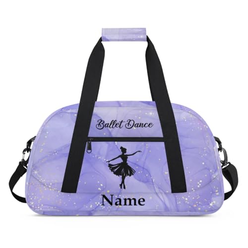 Elegant Purple Dance Personalized Duffle Bag for Kids Custom Dance Ballet Bag with Name Lightweight Travel Weekender Overnight Bags Sport Gym Duffel Bag Workout Carry On Tote for Girls Boys