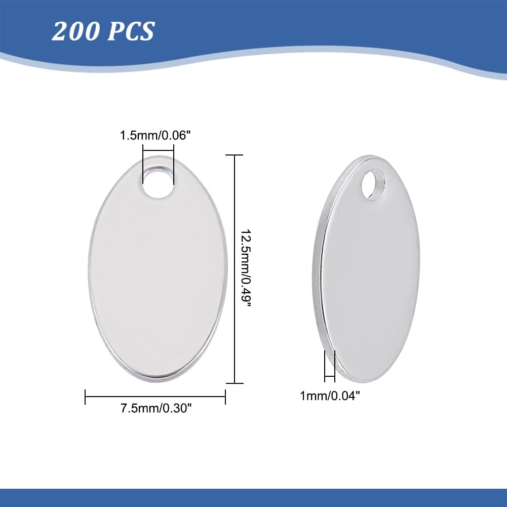 UNICRAFTALE About 50pcs Oval Gold Charm Hypoallergenic Metal Pendants Stainless Steel Charms Flat Blank Tag 1.5mm Hole Pendant for Jewelry Making 12.5mm Long